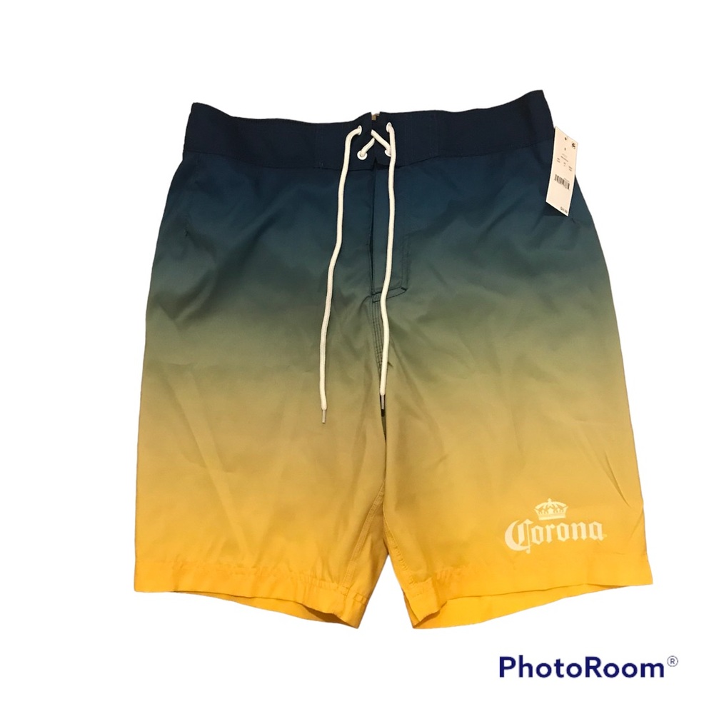 Men’s Swim Trunks Corona Beer Lined Boardshorts Size Small Blue Gold Yellow NWT